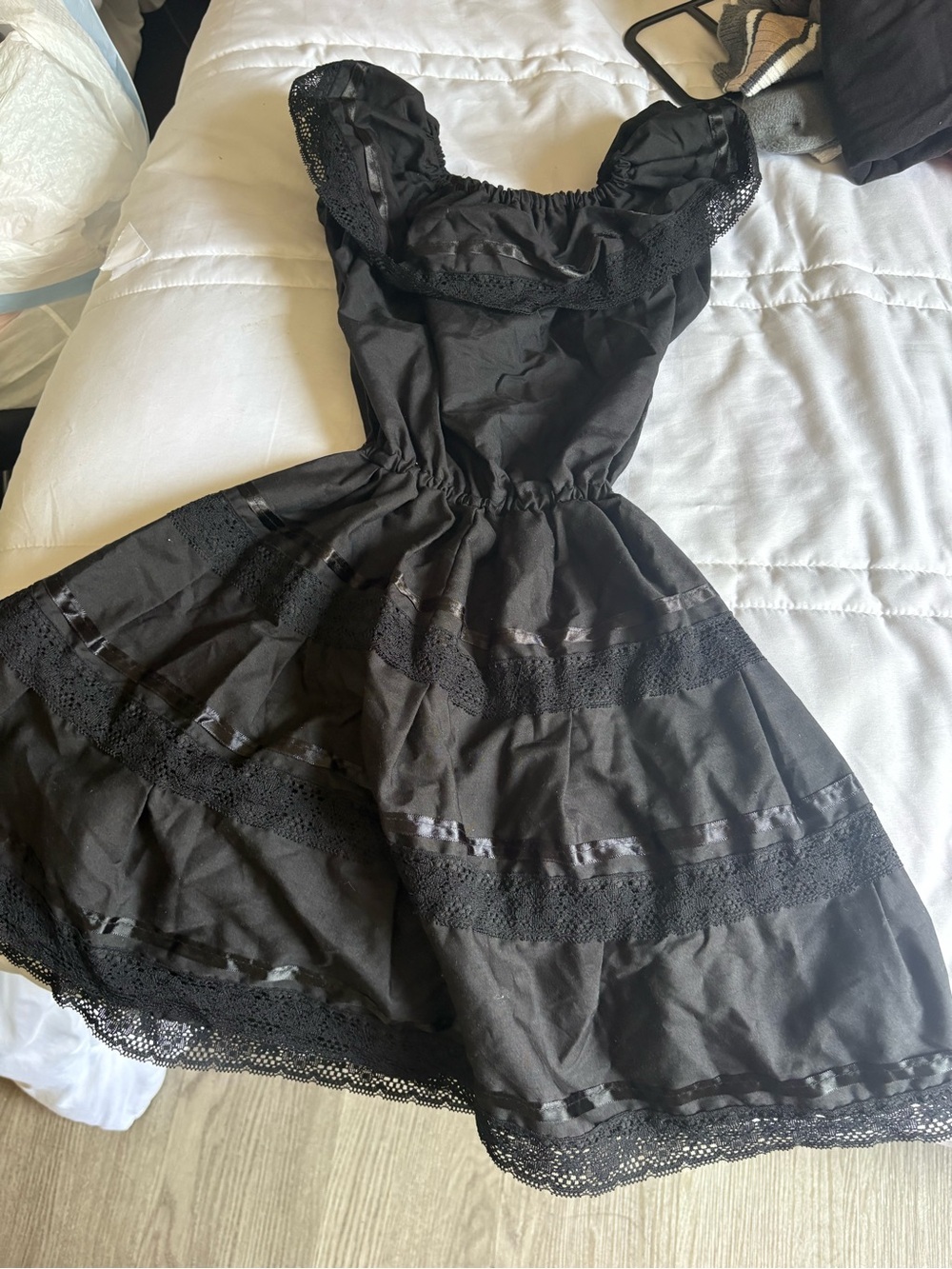 Black Lace Trim Fit-and-Flare Dress fiesta dress kids 7/8